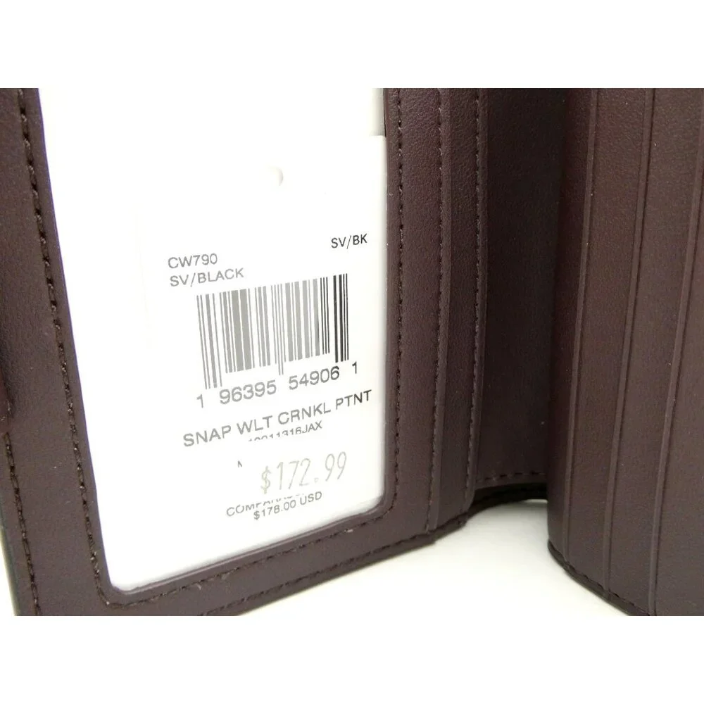 Coach Black Crinkle Patent Leather Snap Wallet NWT CW790 - Picture 4 of 5